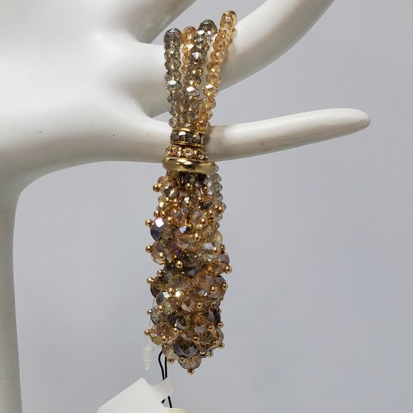 Ali khan stretch champagne/clear stones bracelet - Picture 1 of 8